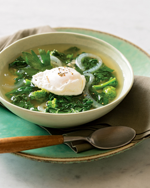 GARLIC SOUP WITH BROCCOLI RABE AND POACHED EGGS