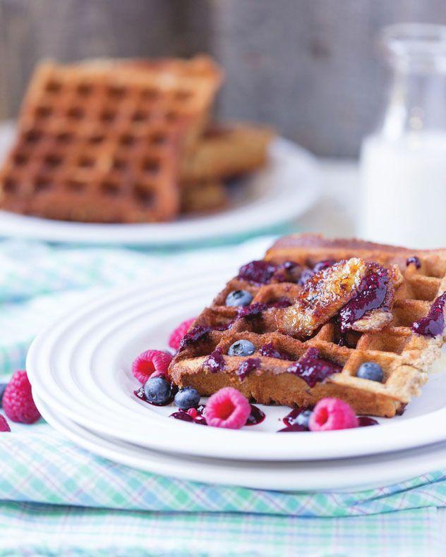 Banana Bread Waffles with Mixed Fruit Topping