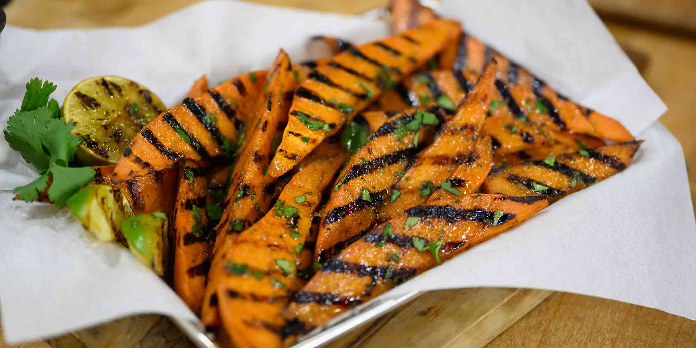 Grilled Sweet Potato with Lime and Cilantro Dressing