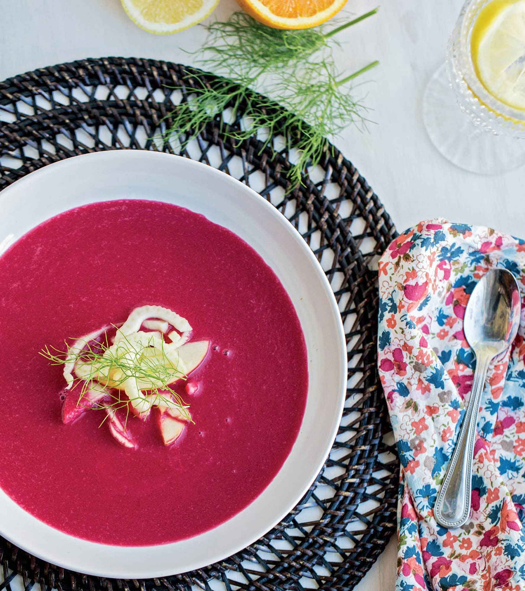 Pureed Beet Soup with Apple-Fennel Slaw