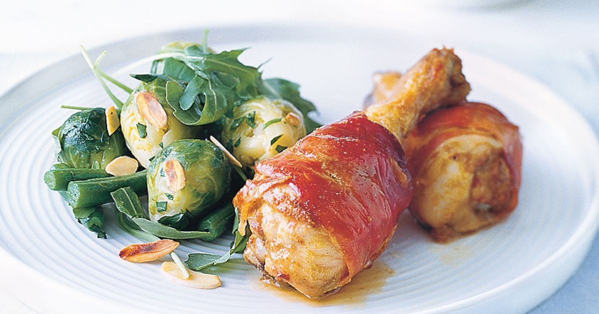 Prosciutto-Wrapped Drumsticks and Butternut Squash