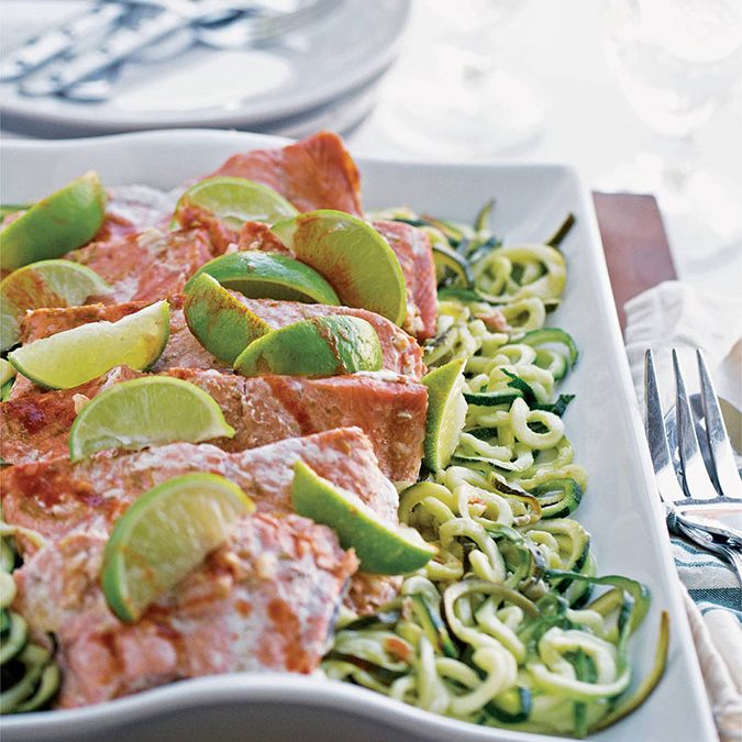 Spicy Garlic Lime Salmon and Zoodles