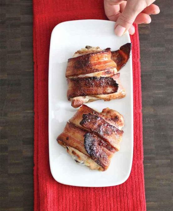 Bacon-wrapped smoky chicken thighs