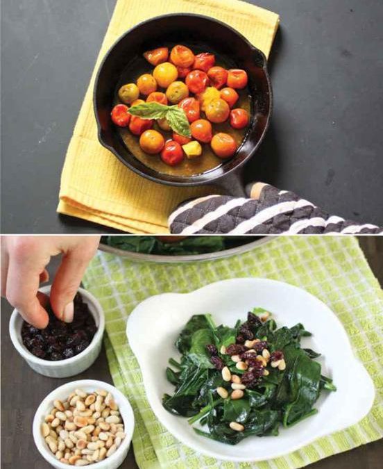 Sautéed spinach with pine nuts & currants