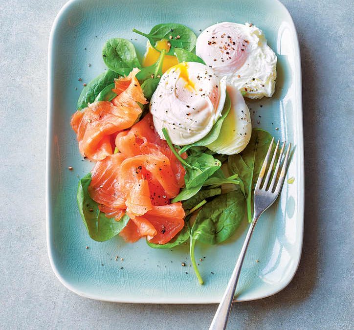POACHED EGGS ON SMOKED SALMON & SPINACH