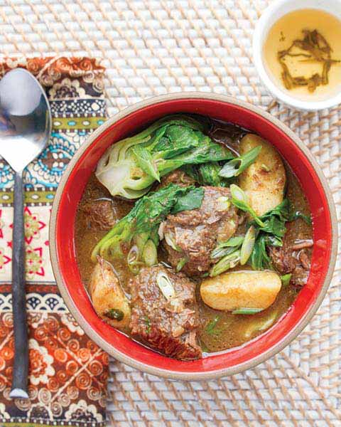 FIVE-SPICE BEEF STEW WITH SWEET POTATOES AND BABY BOK CHOY
