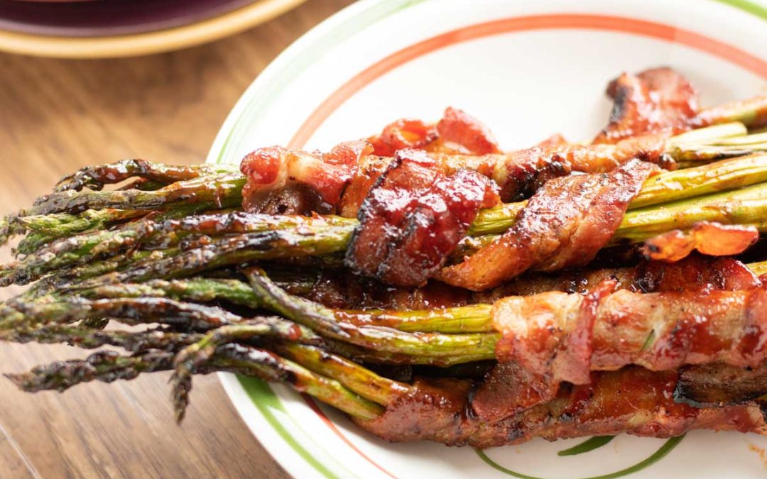Roasted Bacon-Wrapped Asparagus over Brown Rice