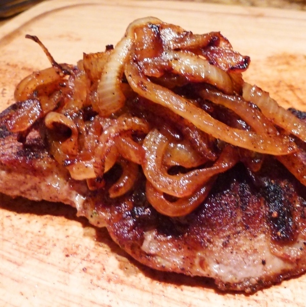 Bison Steak with Caramelized Onions