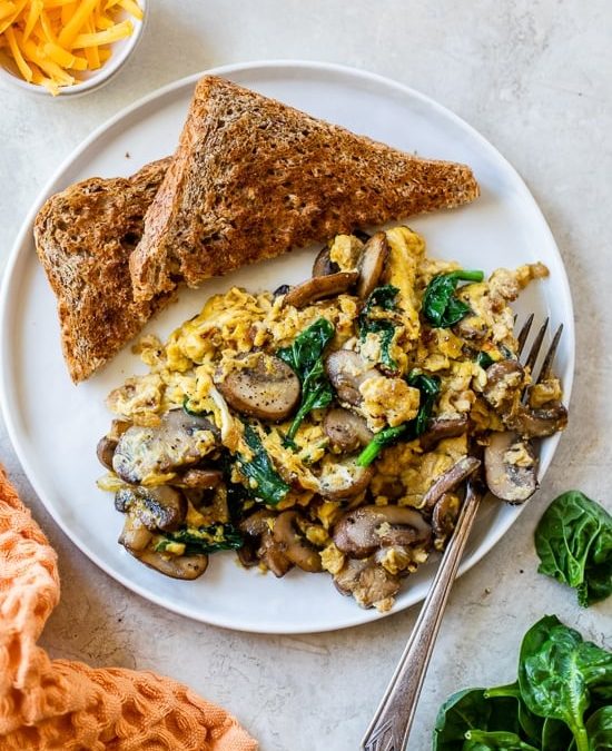 Scrambled Eggs with Spring Onions, Mushroom and Tomato Breakfast