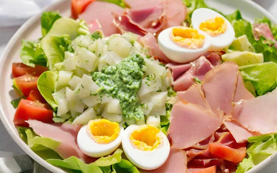 Vegetable Salad with Hardboiled Eggs and Ham
