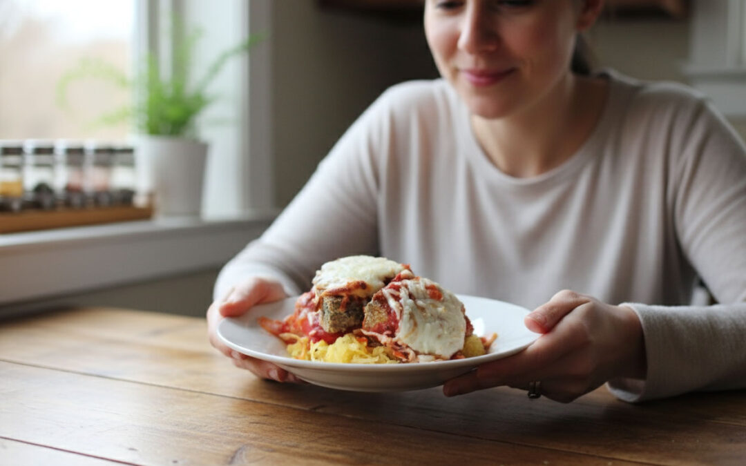 Eggplant parmesan with spaghetti squash