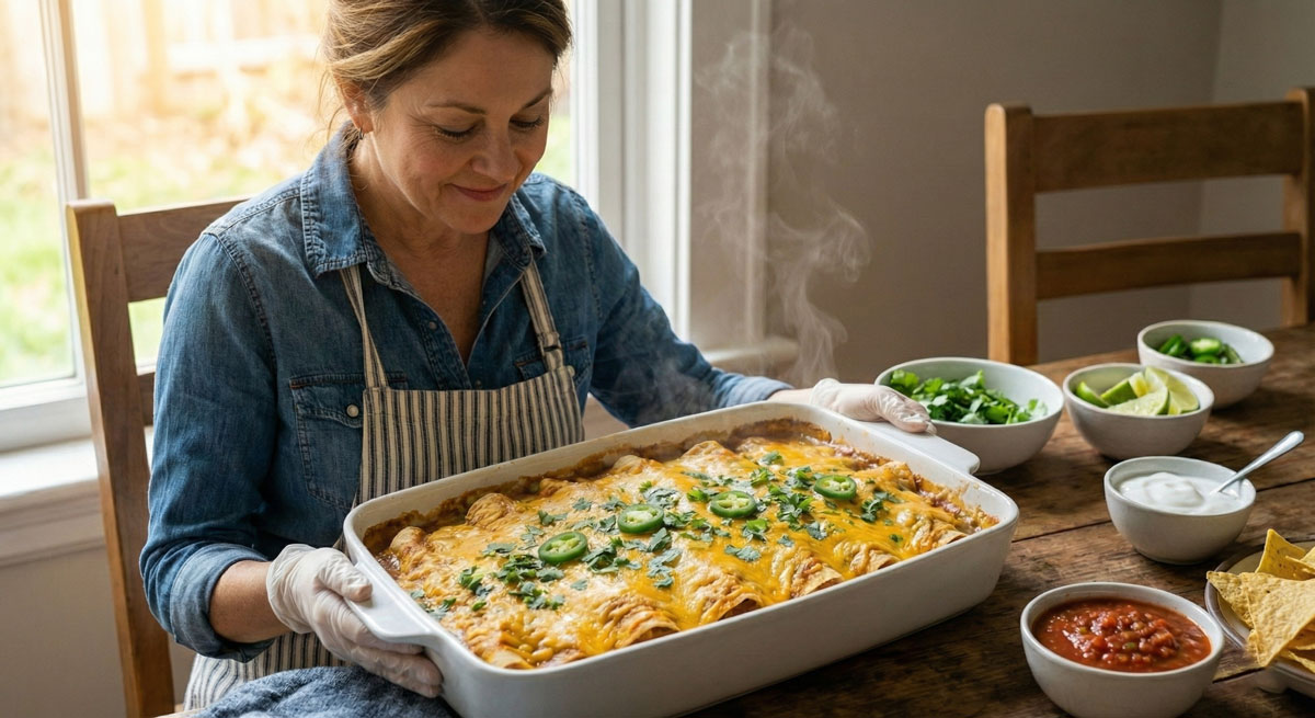 Healthy Chicken Enchiladas recipe made with dairy-free coconut milk cheese, homemade tomato sauce, and shredded chicken breast.