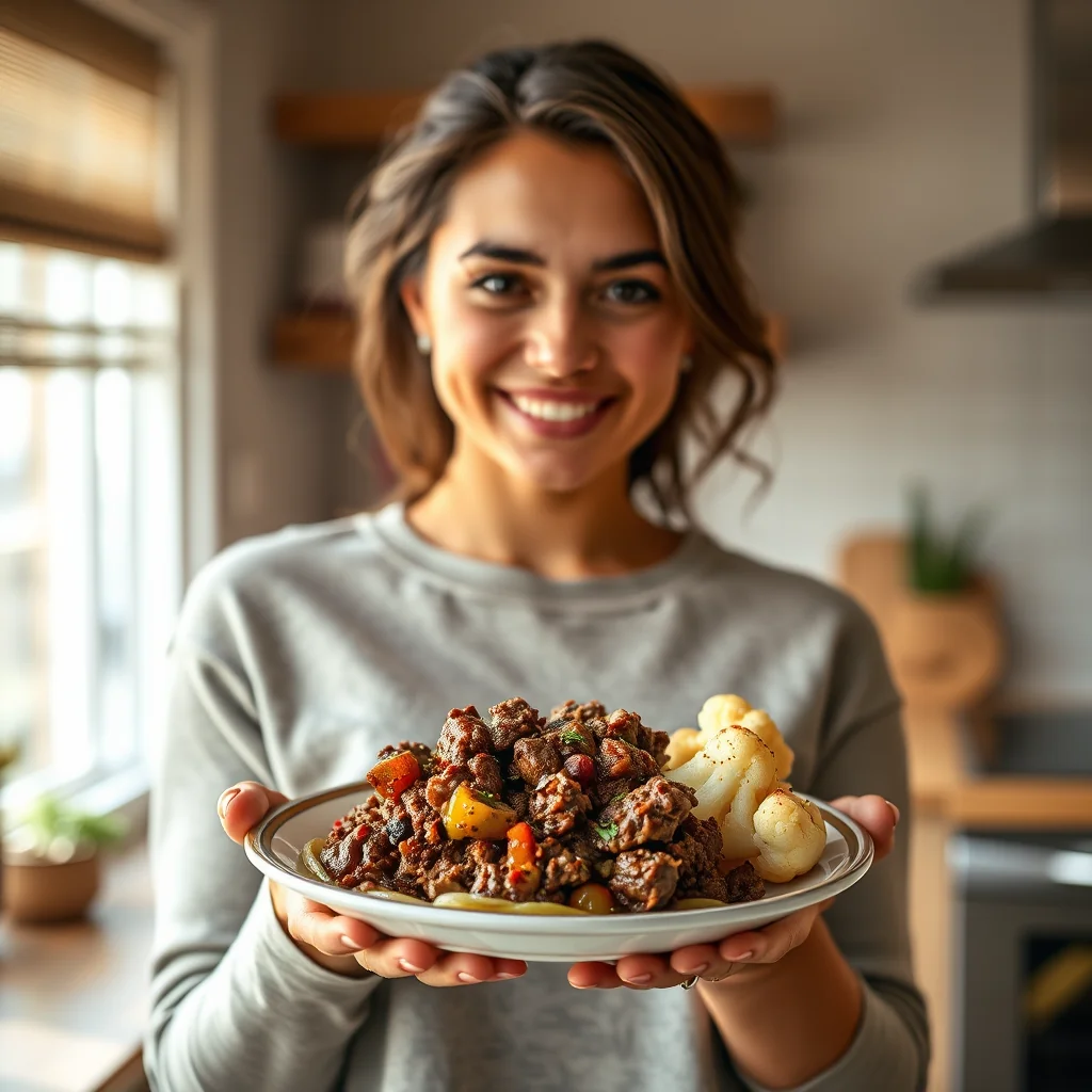 Ground Beef with Steamed Cauliflower – ground beef with steamed cauliflower