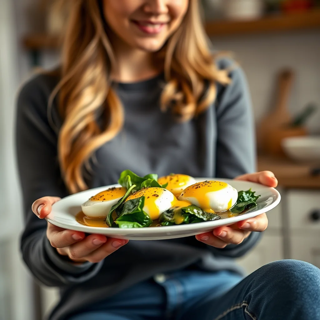 Poached Eggs with Garlic Spinach – poached eggs with garlic spinach