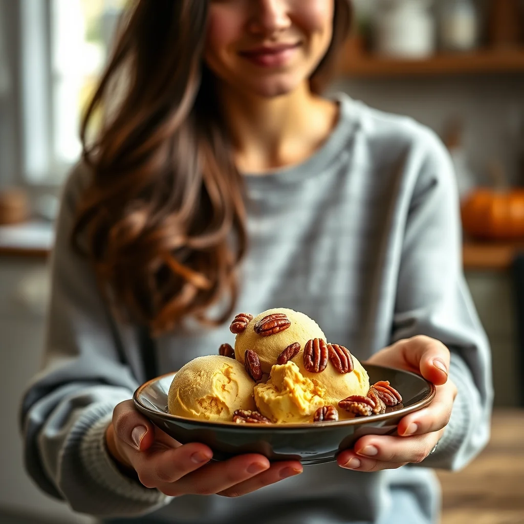 Browned-Butter Pumpkin Ice Cream with Candied Pecans – paleo recipe