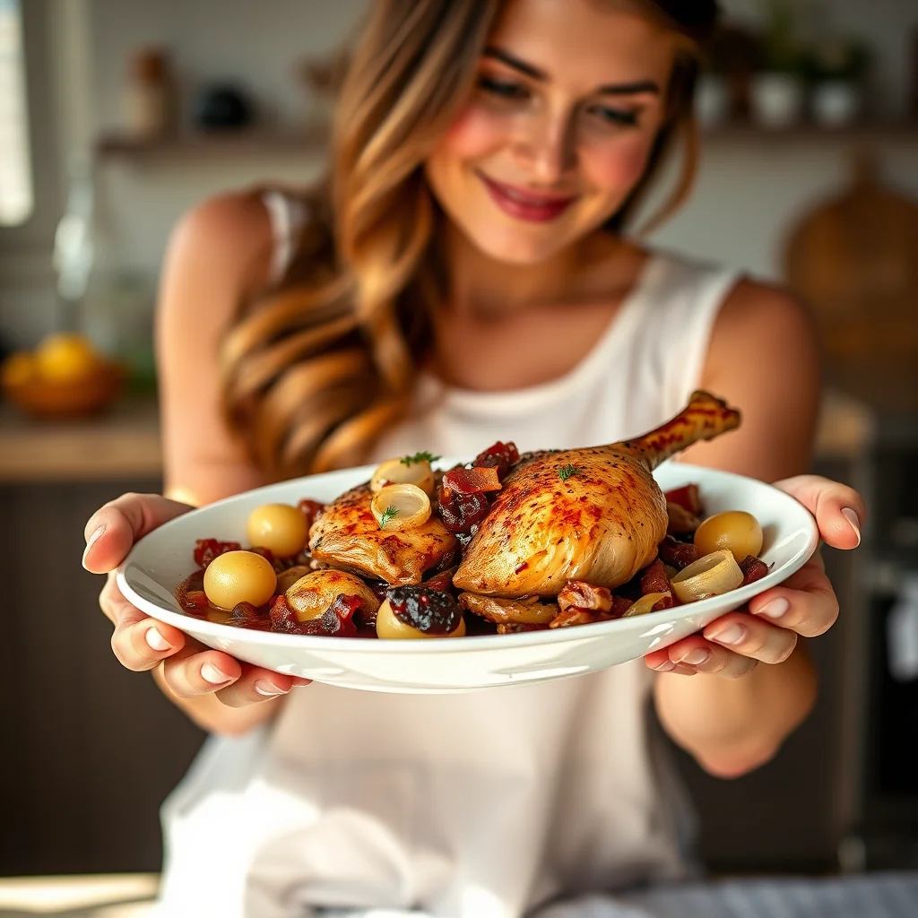 Coq au vin casserole of chicken in red wine – paleo recipe
