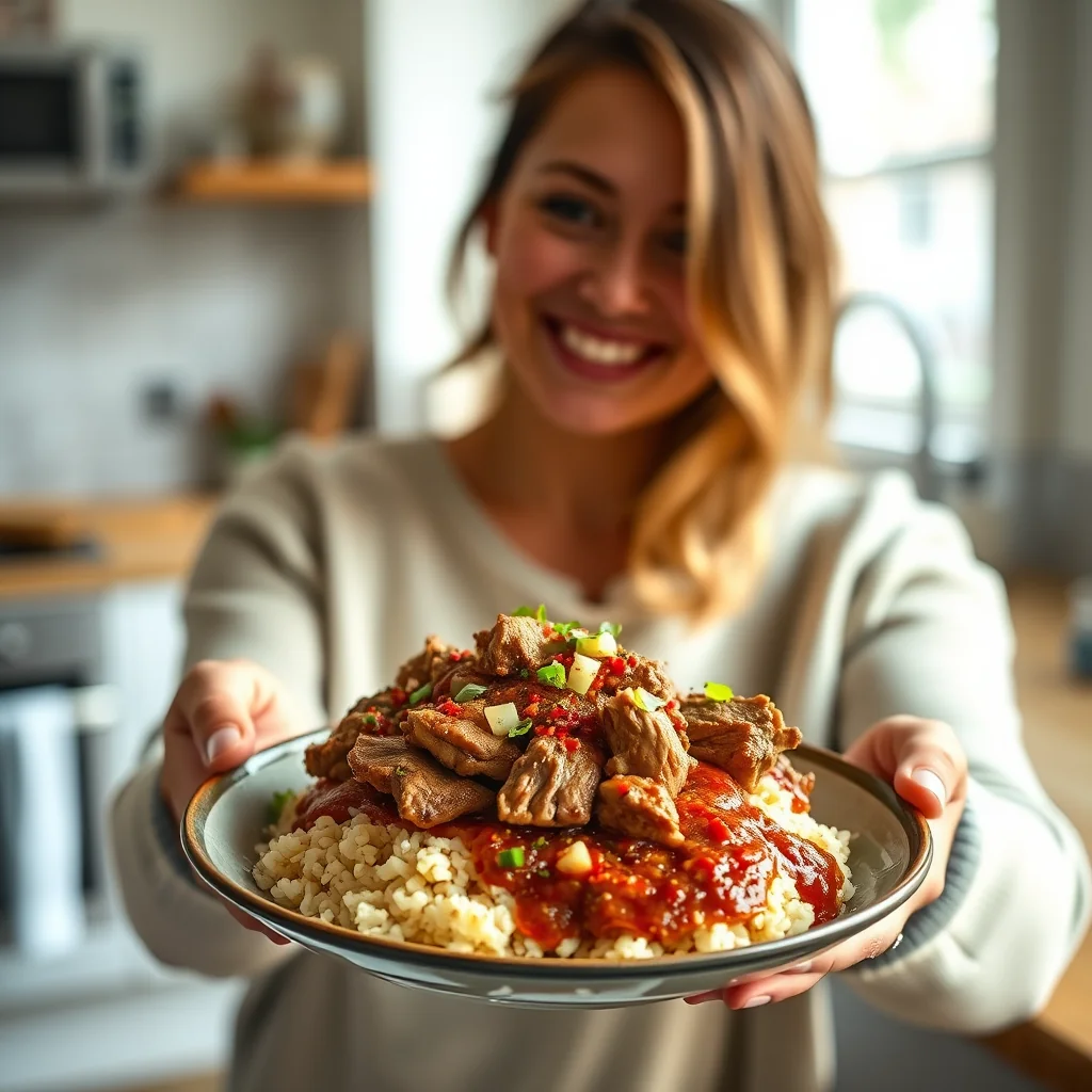 Pulled Pork over Cauliflower Rice with Spicy Tomato Sauce – paleo recipe