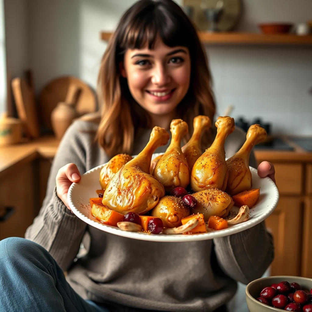 Orange-Cumin Drumsticks with Sweet Potatoes and Cranberries – paleo recipe