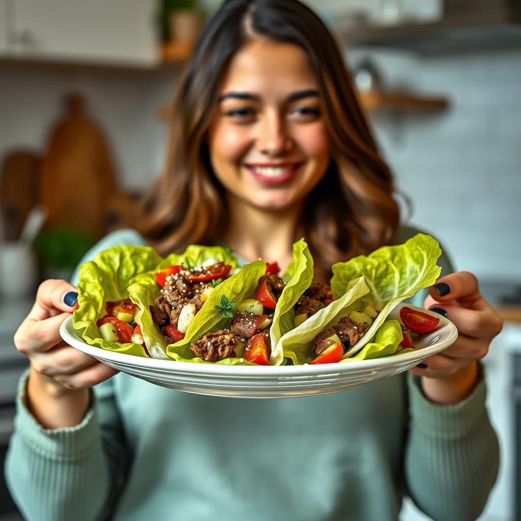 Greek Peperoncini Beef Lettuce Wraps with Cucumber Salad – paleo recipe