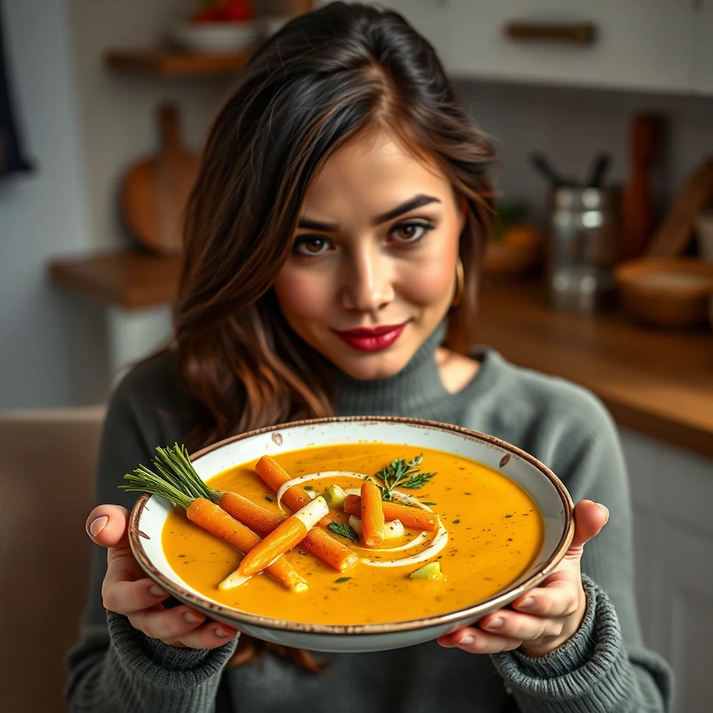 CHILLED CARROT-CUMIN SOUP WITH CARROT TOP–CILANTRO PESTO – paleo recipe