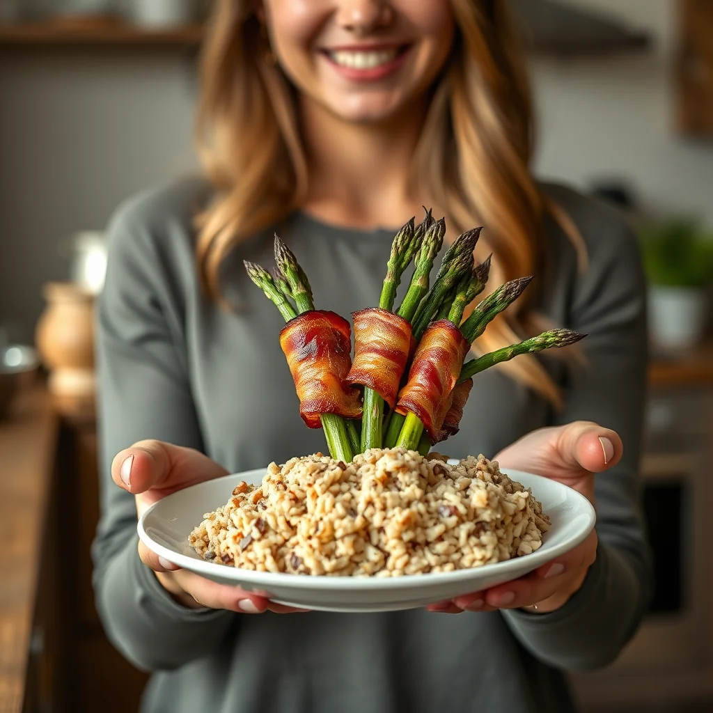 Roasted Bacon-Wrapped Asparagus over Brown Rice – paleo recipe