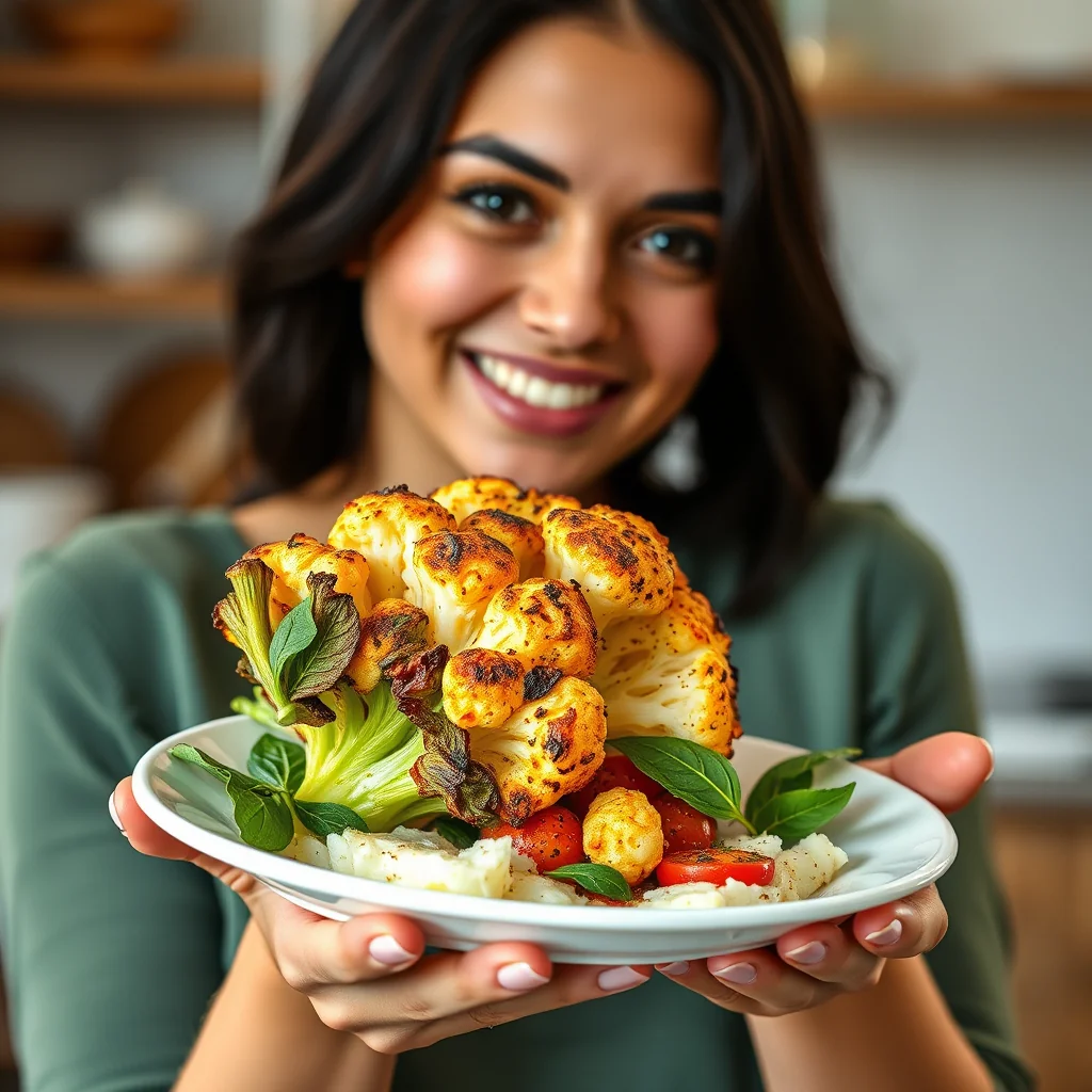 ROASTED CAULIFLOWER WITH TOMATOES AND BASIL – roasted cauliflower with tomatoes and basil