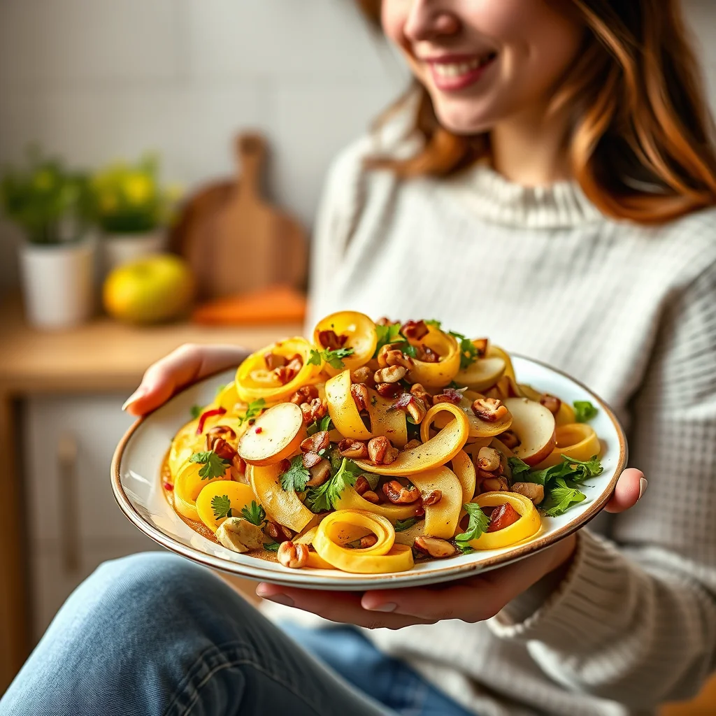 SQUASH RIBBON SALAD WITH APPLES AND WALNUTS – squash ribbon salad with apples and walnuts